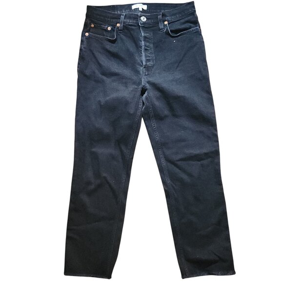 RE/DONE 90s Straight Leg Jeans Washed Black Denim Raw Hem Women's Size 30 $265 - Picture 3 of 7